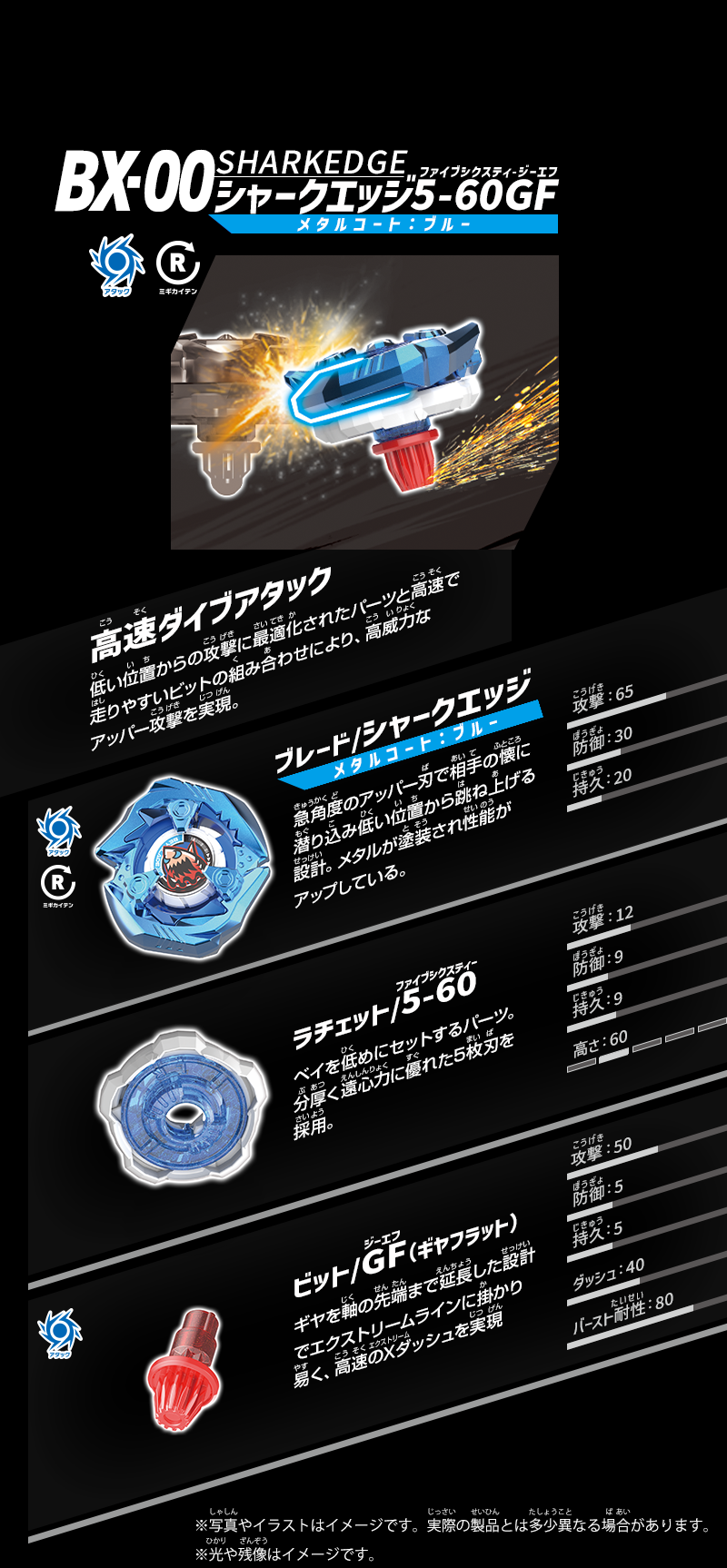 BX-00 【B4ストア限定】 ブースター シャークエッジ5-60GF メタルコート：ブルー｜製品情報｜BEYBLADE X タカラトミー商品ページ